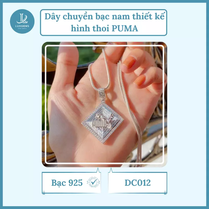 Dây chuyền bạc Luxgems với thiết kế hình thoi PUMA_DC012