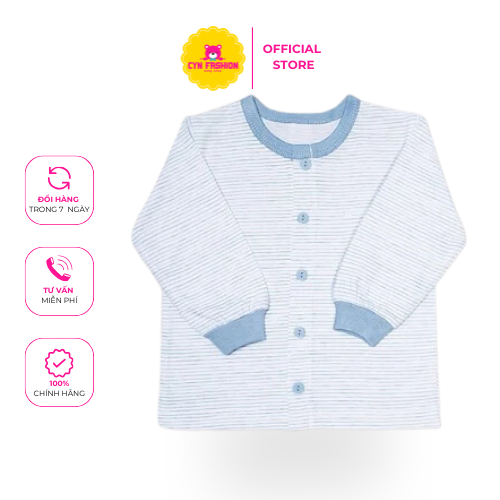 Áo sơ sinh tay dài nút giữa bo Sọc xanh