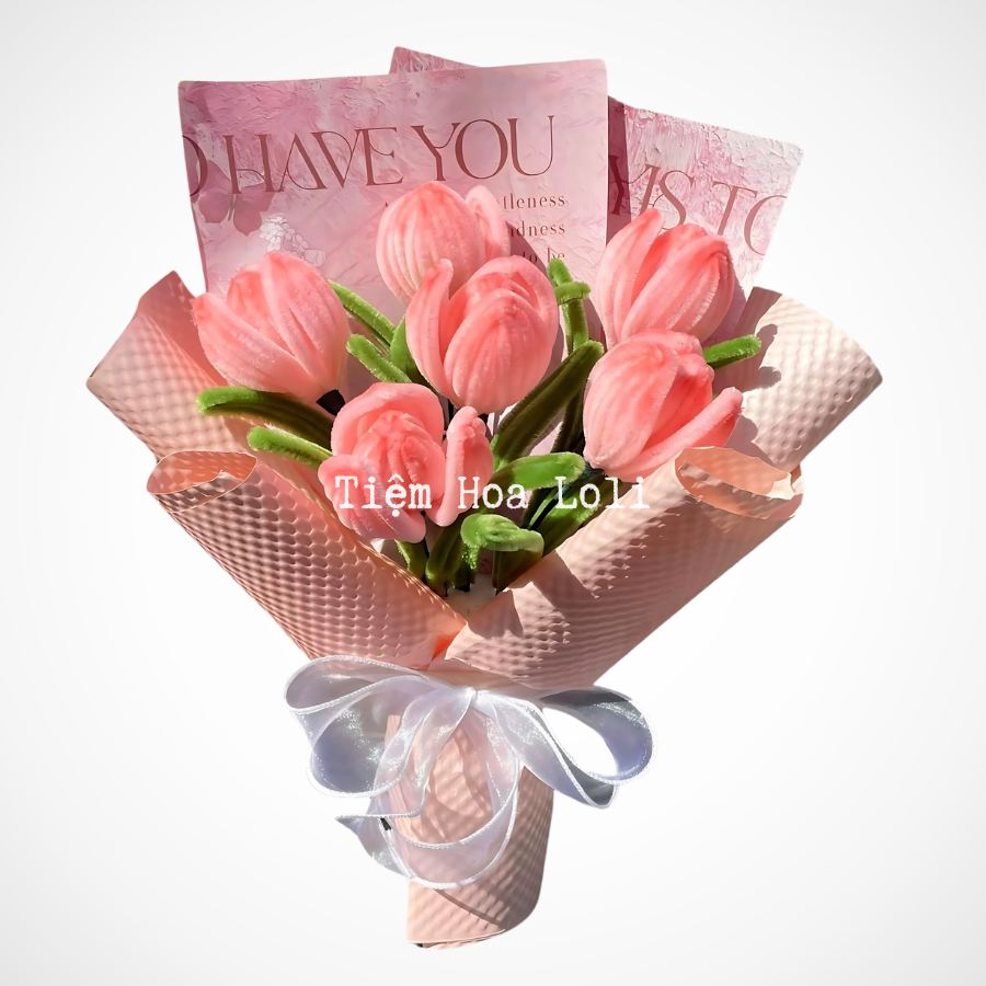 Bó hoa Tulip kẽm nhung màu hồng cực ngọt ngào (6 bông)