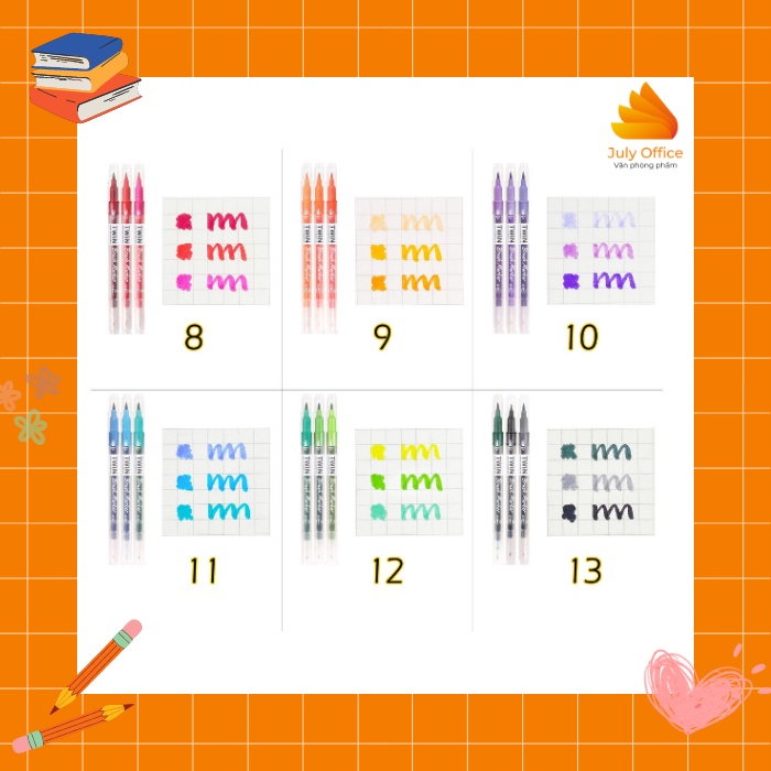 Set 3 bút brush màu với thiết kế 2 đầu trang trí sổ tay, bullet journal