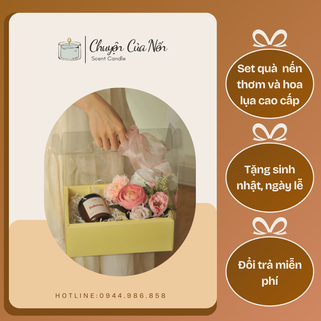 Set Quà Tặng Sinh Nhật, Ngày Lễ – Nến Thơm & Hoa Lụa Cao Cấp – Chuyện của Nến