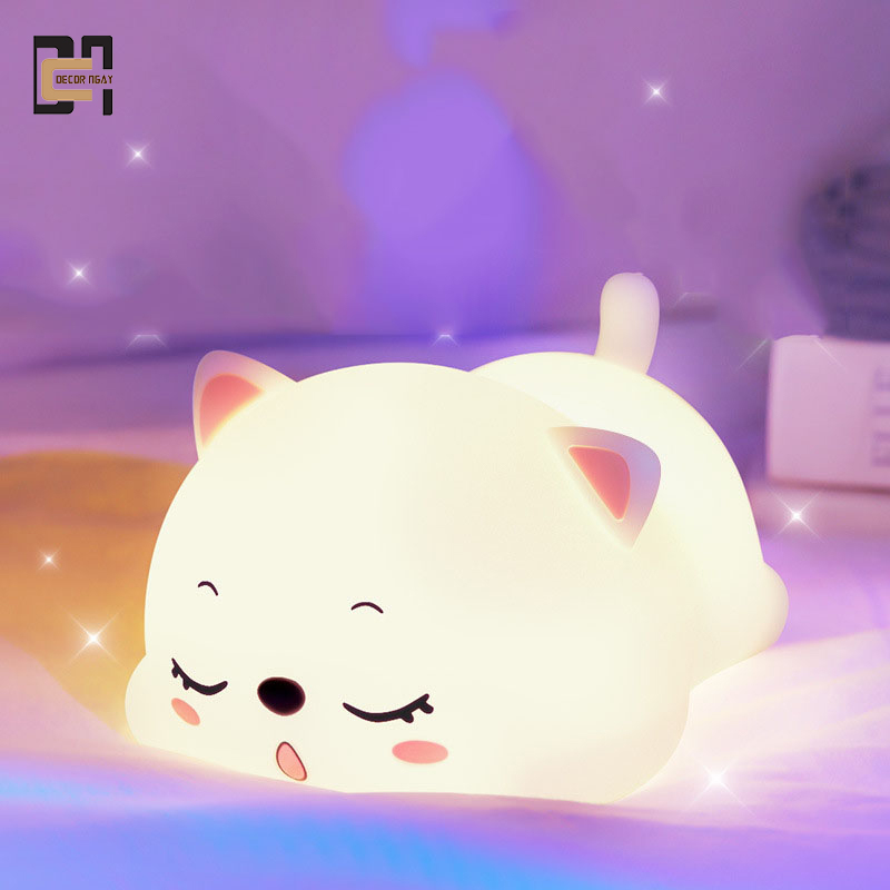 Đèn Ngủ Để Bàn Sillicon Hình Mèo Dễ Thương, Tặng Sinh Nhật, Tặng Người Yêu, Decor Phòng Ngủ Tiệm Qùa Tặng
