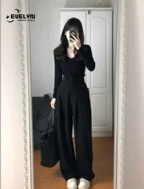 Quần dài cạp cao ống rộng