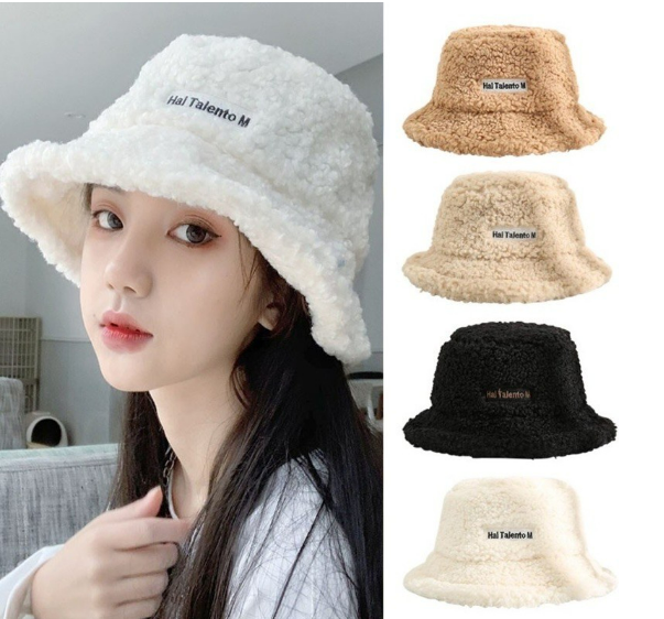 Mũ lông cừu bucket retro phong cách hàn quốc giữ ấm thu đông ulzzang