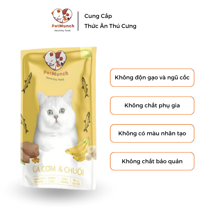 Thức ăn cho mèo PetMunch Pate Trái cây vị Cá cơm x Chuối 70gr