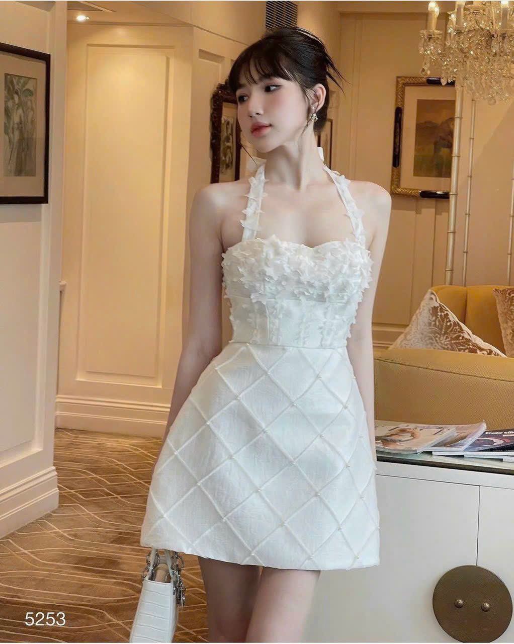 ĐẦM CỔ YẾM CỘT NƠ KẾT HOA PHỐI CƯỜM DỰ TIỆC SIÊU XINH