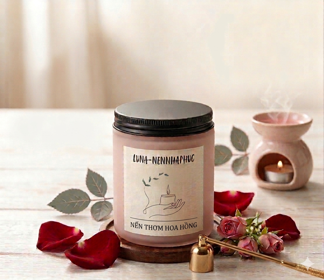 Nến Thơm Hương Hoa Hồng Thiên Nhiên Giúp Giảm Strees NENNHAPHUC 200g