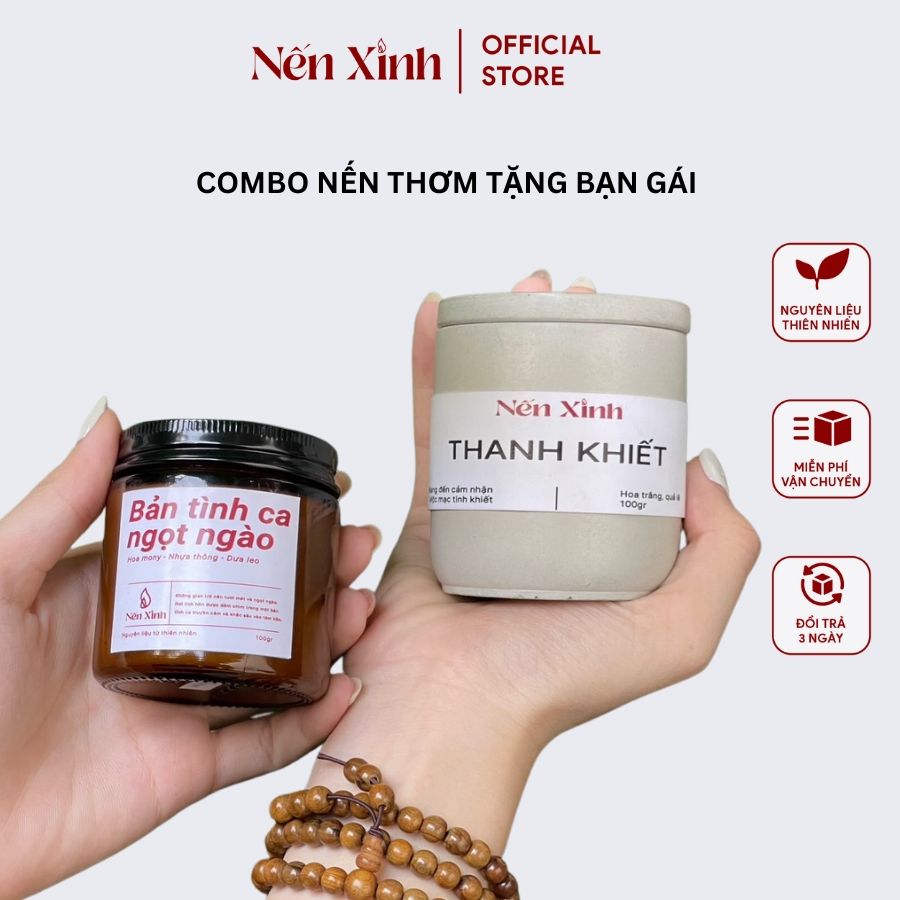 Combo 1 Nến Thơm Cao Cấp Hương Thanh Khiết Và 1 Nến Thơm Thiên Nhiên Hương Bản Tình Ca Ngọt Ngào Giúp Cải Thiện Tâm Trạng