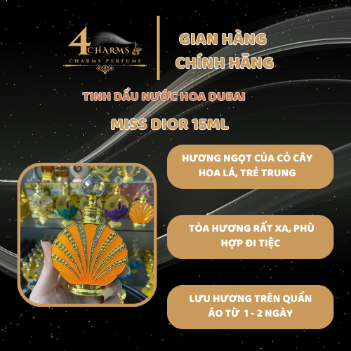 Tinh dầu nước hoa Dubai hương thơm nhẹ nhàng trẻ trung mùi Miss Dior 15ml