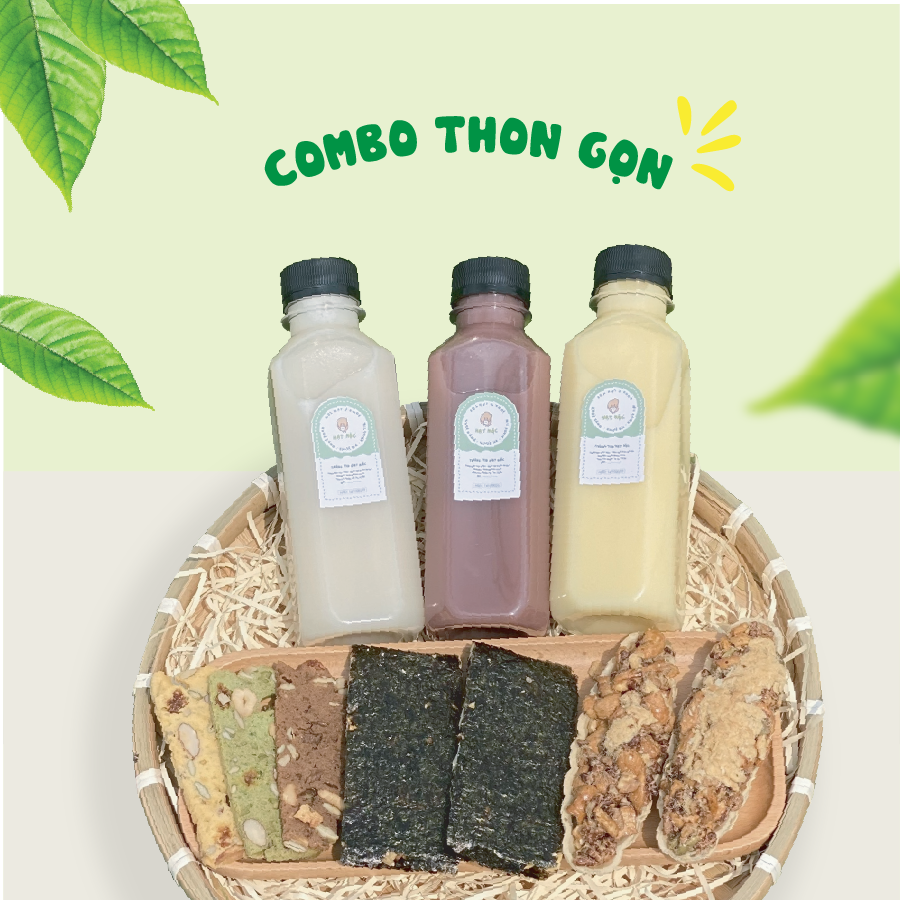 Combo Thon Gọn 3 sữa 250ml + 3 loại bánh hạt hỗ trợ giảm cân - Hạt Mộc