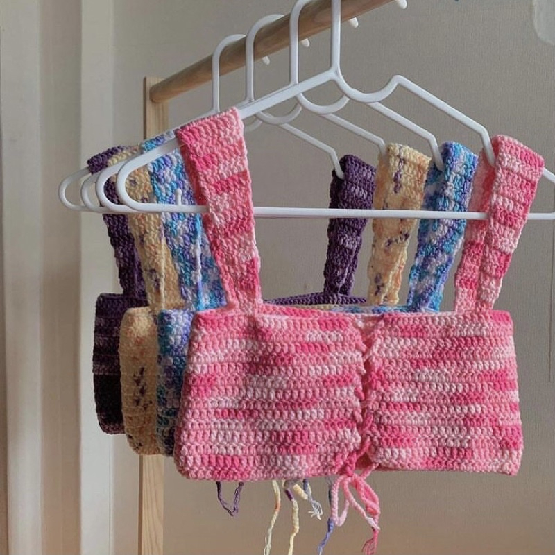 Áo Len Hai Dây Croptop Nữ Dây Rút Táo Bạo