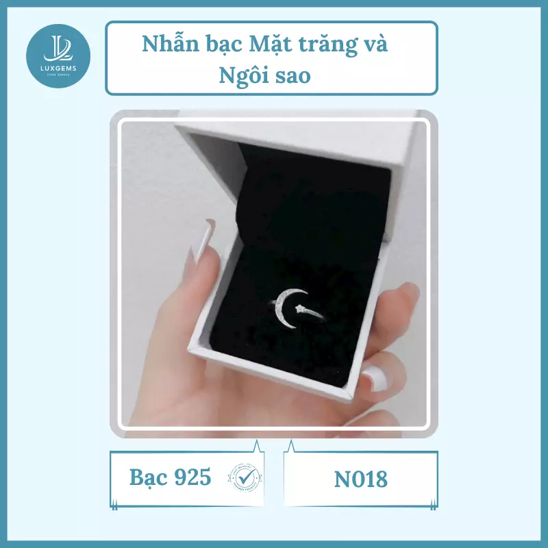 Nhẫn bạc Luxgems Mặt trăng và Ngôi sao_N018