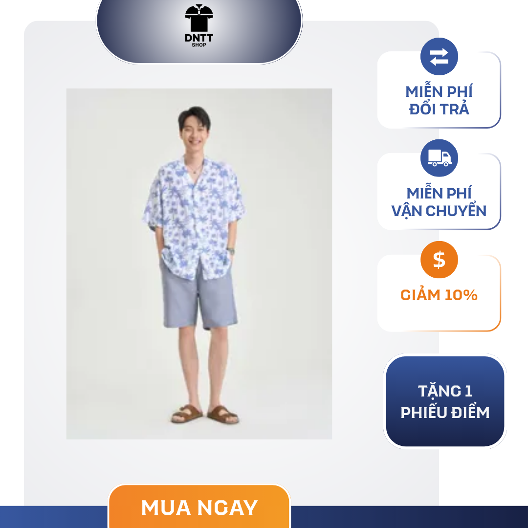 Áo sơ mi nam cộc tay viscose dáng rộng in hoạ tiết