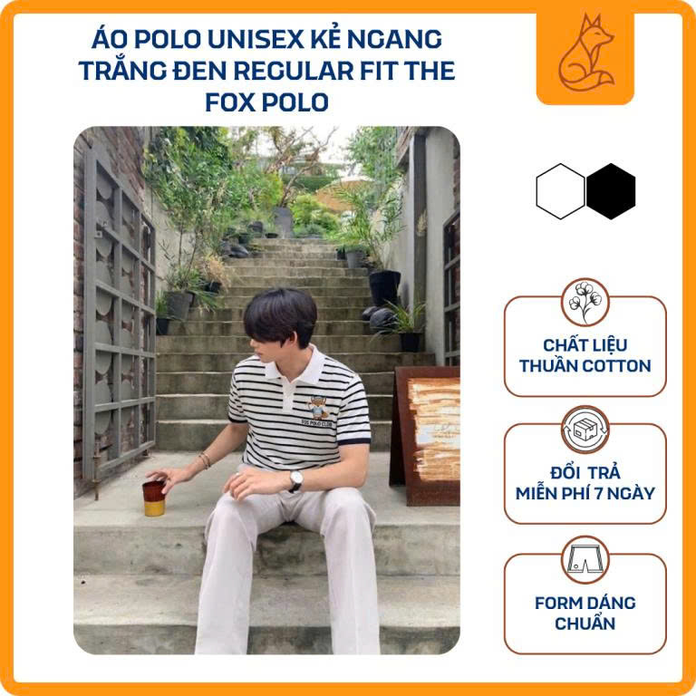 Áo Polo unisex Kẻ Ngang Trắng Đen Regular Fit The Fox Polo – F12