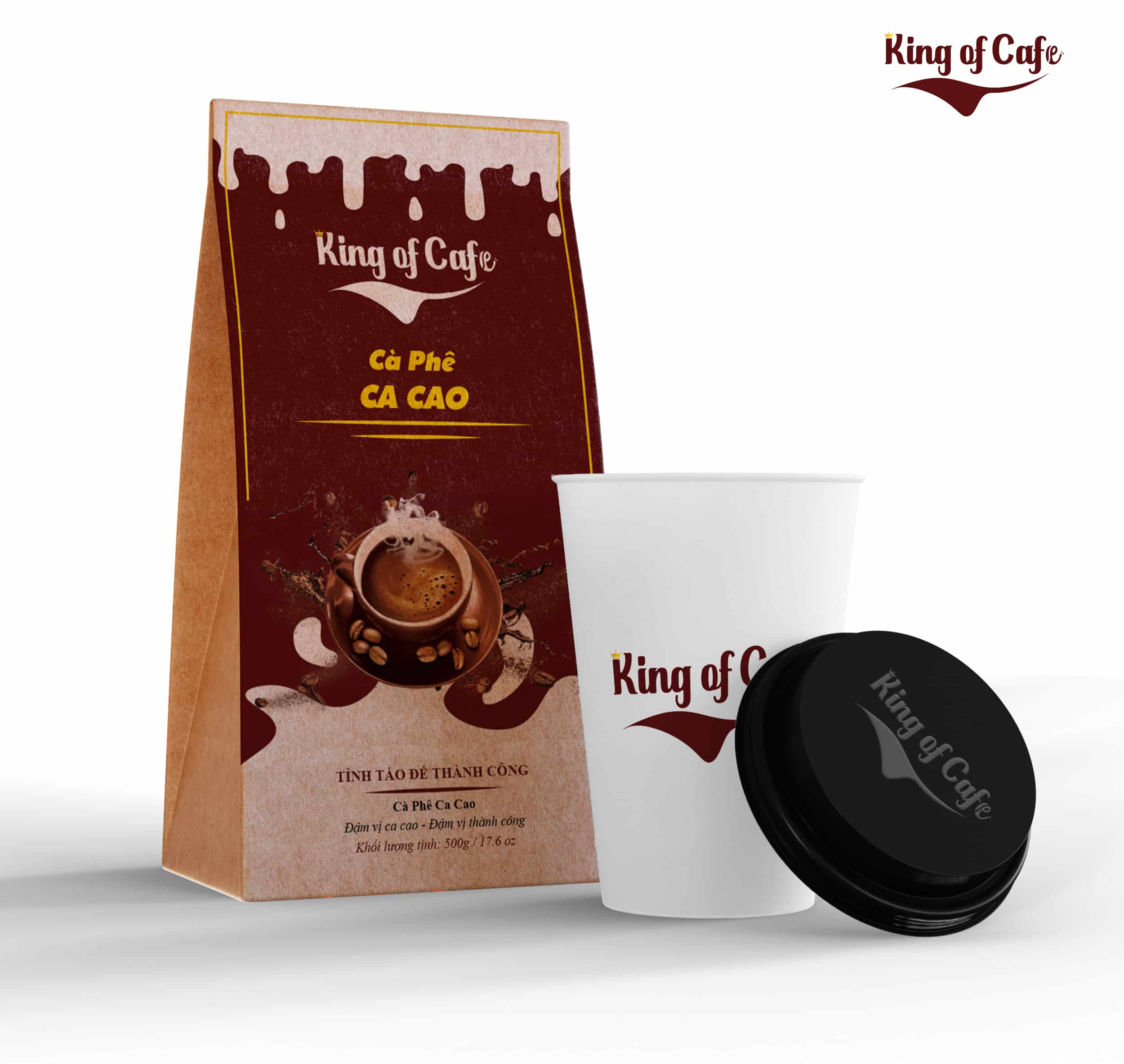 Combo Cà phê hòa tan ca cao King Of Cafe 500g + 1 Cốc nhựa giữ nhiệt