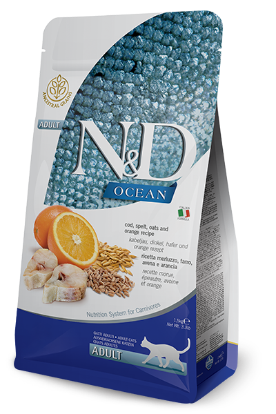 Farmina- N&D ocean cat cod,spelt,oats,orange adult 300g