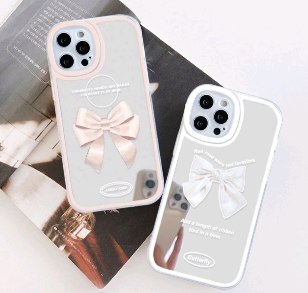 Ốp lưng iPhone gương cạnh vuông nơ butterfly