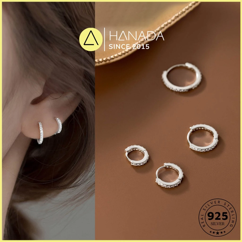 Khuyên Tròn Đá 6A BẠC 925 Không Rỉ (Bảo Hành Đánh Sáng Trọn Đời) Bấm Bật Bông Tai Tròn Đơn Giản Nam Nữ Ánh Bạc L1 0383 B2