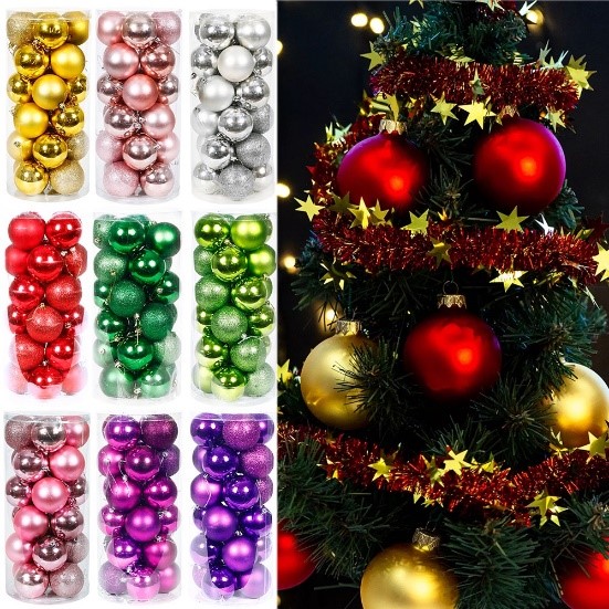 Set 24 quả châu 4cm-6cm treo trang trí cây thông Noel