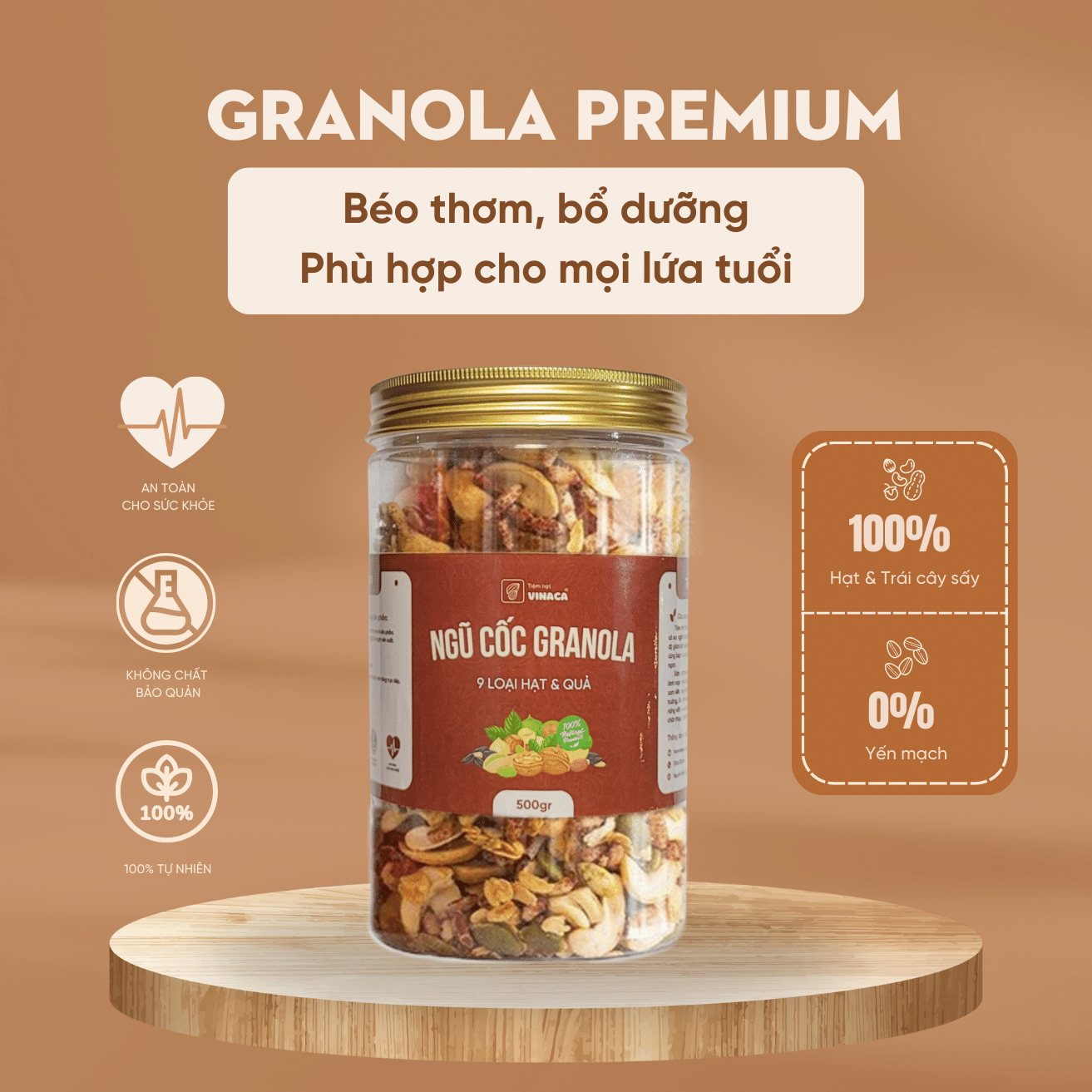 Ngũ cốc granola siêu hạt premium 100% hạt và quả không yến mạch không đường