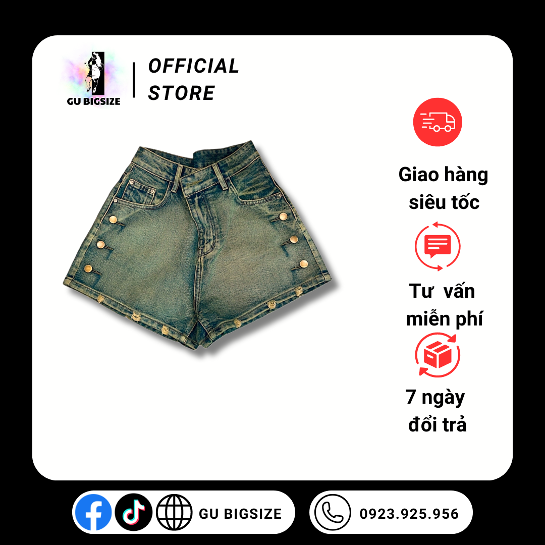 Quần short jean nút 2 bên GU bigsize SJQC06
