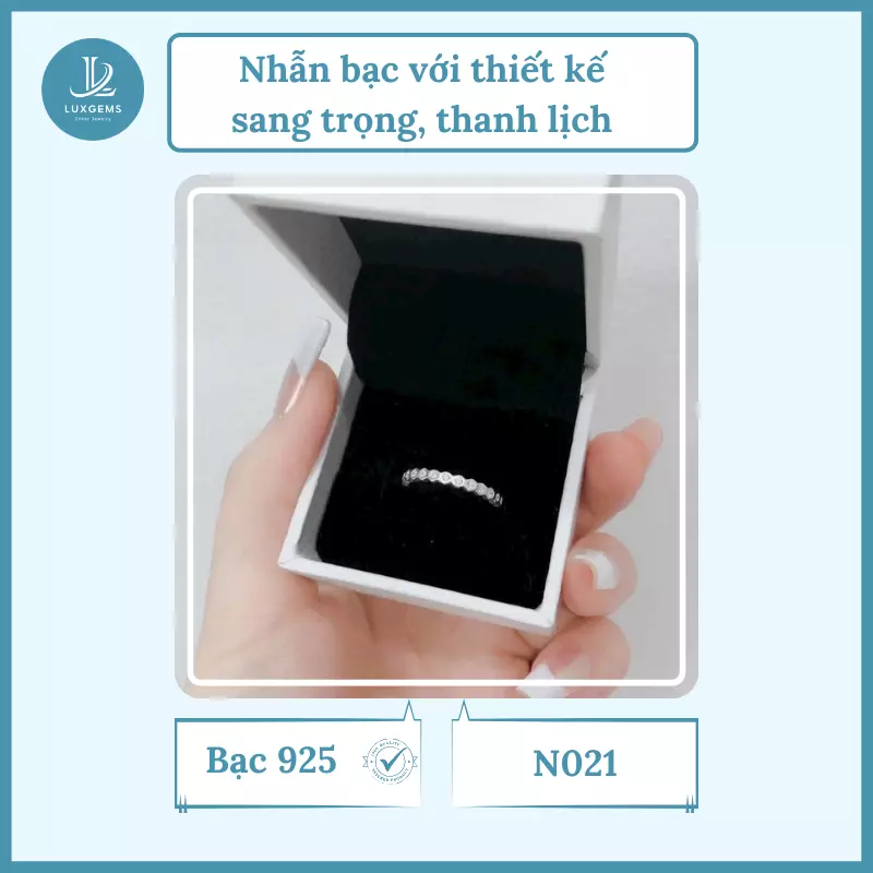 Nhẫn bạc Luxgems với thiết kế sang trọng, thanh lịch_N021