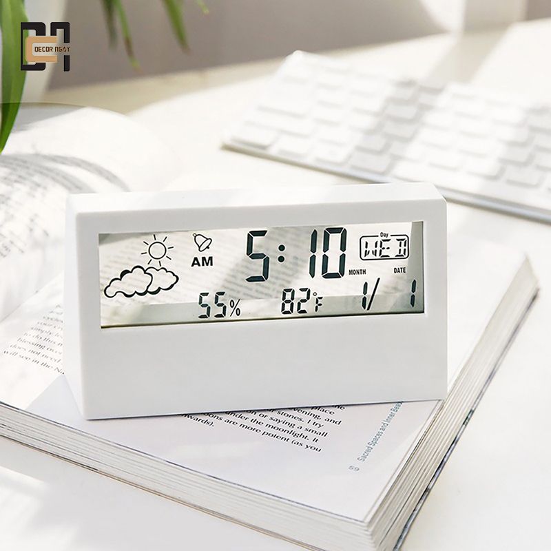 Đồng Hồ Để Bàn Báo Thức LCD Hiển Thị Lịch, Nhiệt Độ Đã Bao Gồm Pin Và HDSD Tiếng Việt