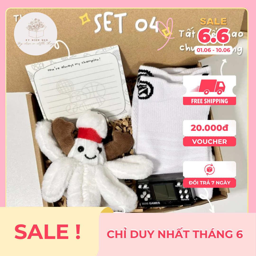 Box set hộp quà Gấu bông thể thao cầu lông hỗ trợ viết thiệp