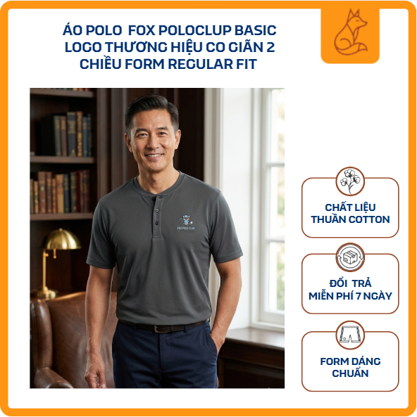 Áo polo  Fox Polo Club basic logo thương hiệu co giãn 2 chiều form regular fit / NM202