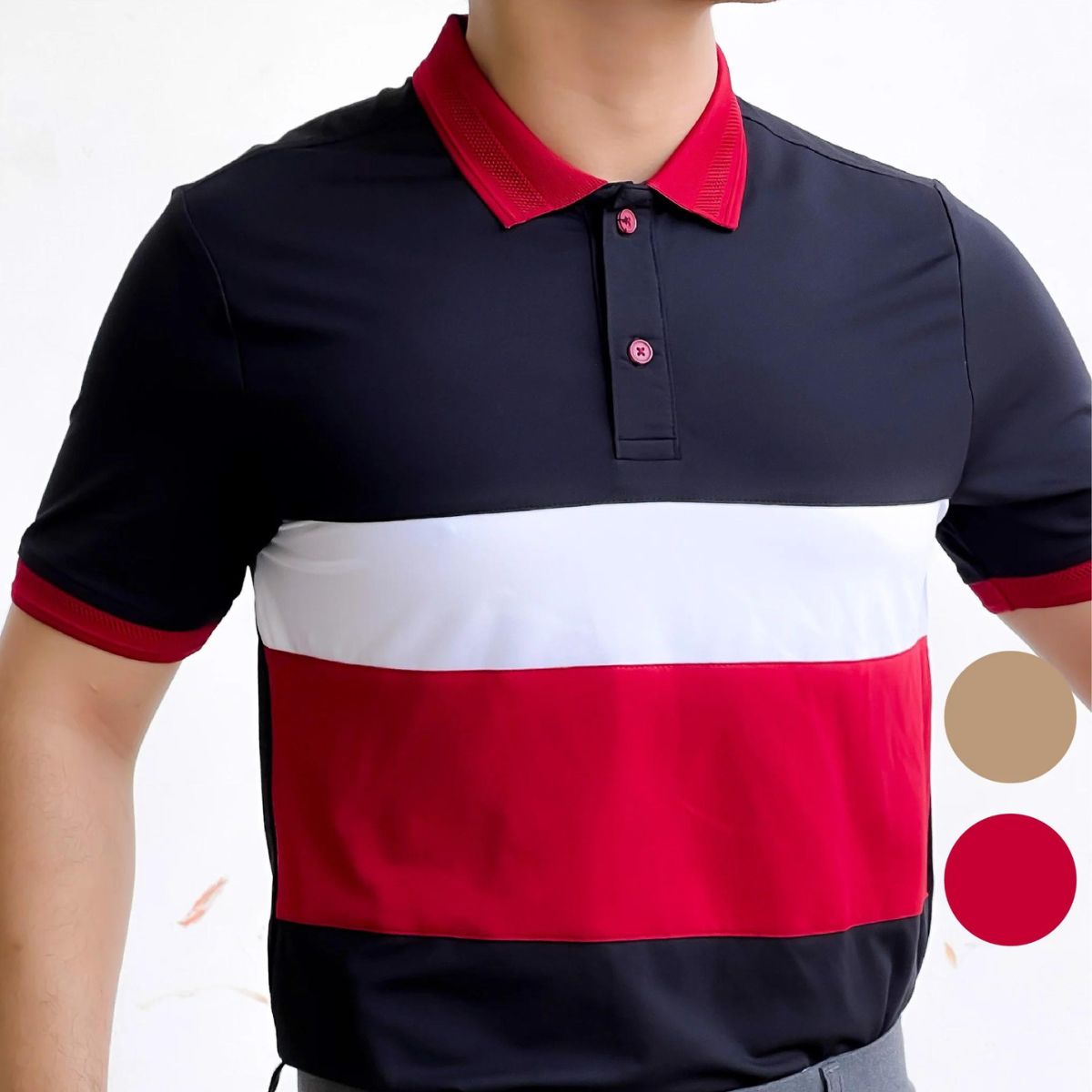 Áo polo nam xanh sọc đỏ Rent Regular Fit