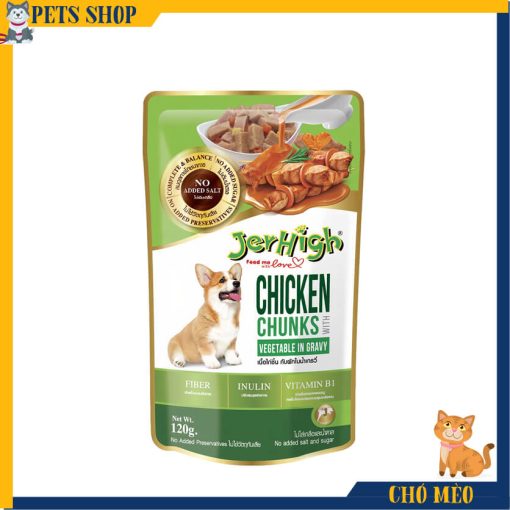 Pate cho chó vị gà viên sốt rau củ JERHIGH Chicken Chunks Vegetable In Gravy