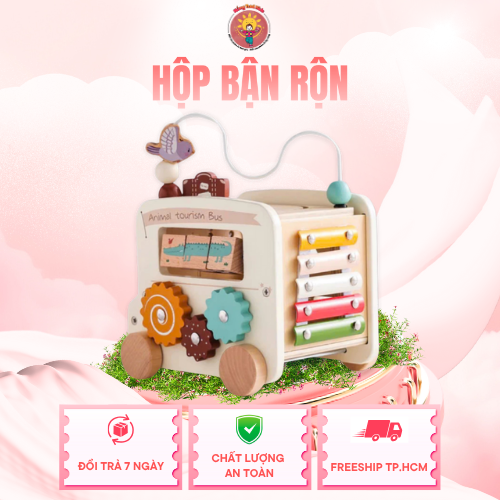 Hộp Bận Rộn Montessori Gỗ Nắng Tươi Kids 6 in 1 Giáo Dục Sớm An Toàn Cho Bé Phát Triển Tư Duy