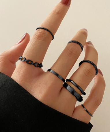 Set 7 nhẫn tròn bằng thép không gỉ thời trang cho nữ