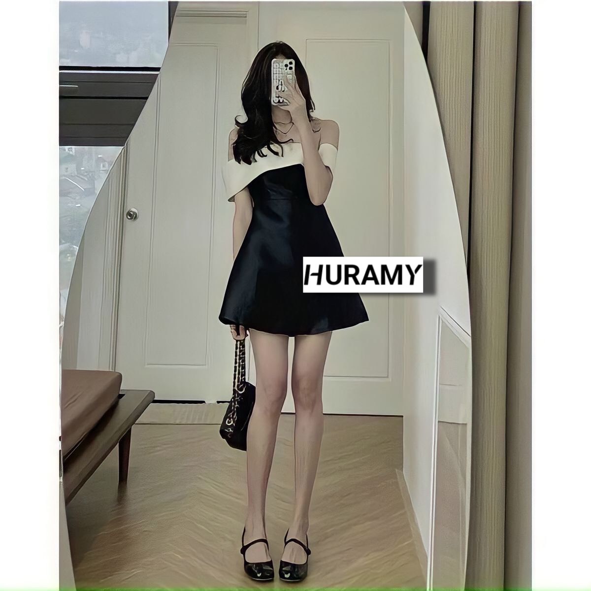 Đầm trễ vai ulzzang phối nơ tiểu thư Freesize Dưới 55kg - HURAMY