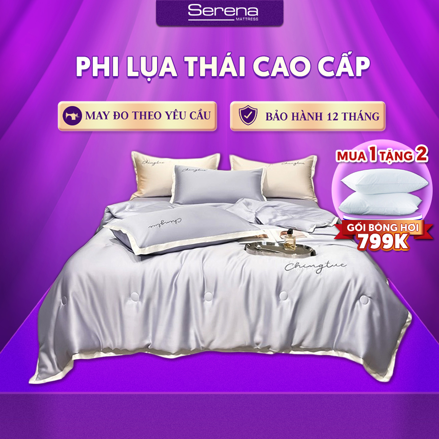 Bộ chăn ga gối 5 món cao cấp Phi Lụa Thái SERENA bộ vỏ Drap lụa Ga Ra Gối Nệm Đệm Phủ Trải Giường sang trọng