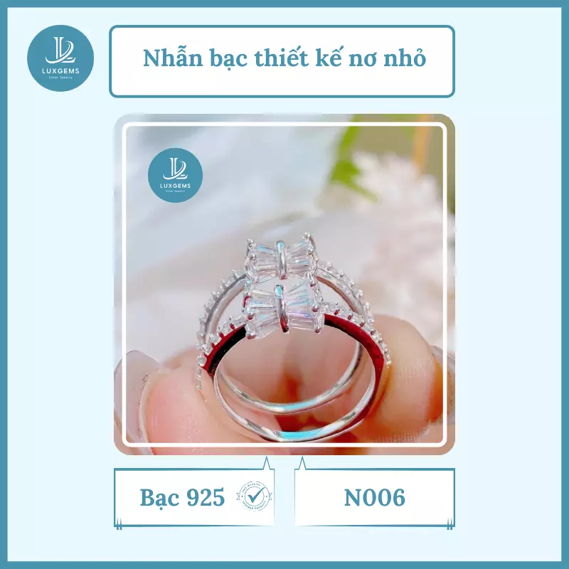 Nhẫn bạc Luxgems thiết kế nơ nhỏ xinh xắn_N006