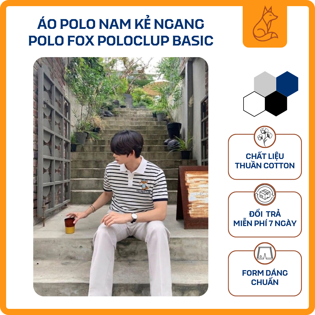 Áo Polo Nam Kẻ Ngang Fox Polo Club – Trắng Đen Regular fit vừa vặn Vải Cotton , mềm mát và giữ form tốt.