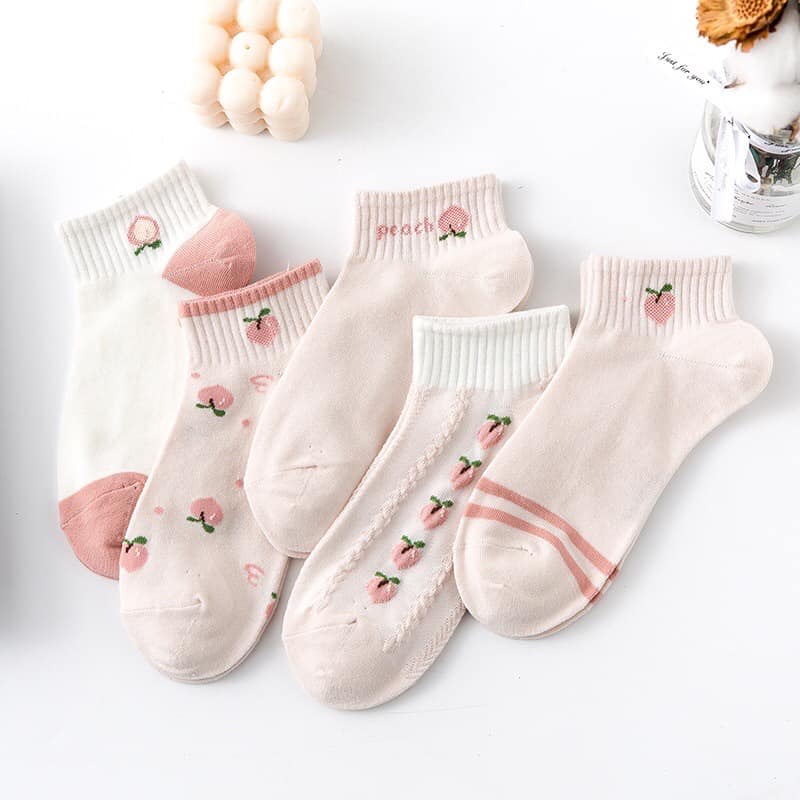 Tất vớ cổ trung hình trái đào màu hồng pastel