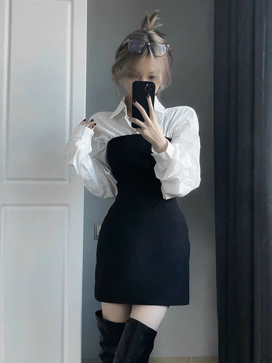 SET ĐẦM ÔM PHỐI SƠ MI TRẮNG THANH LỊCH TÔN DÁNG SIÊU XINH