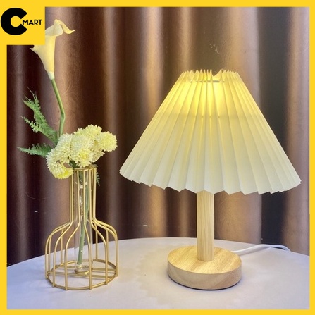 Đèn Ngủ Để Bàn Chân Gỗ Xếp Ly Kiểu Dáng Hàn Quốc