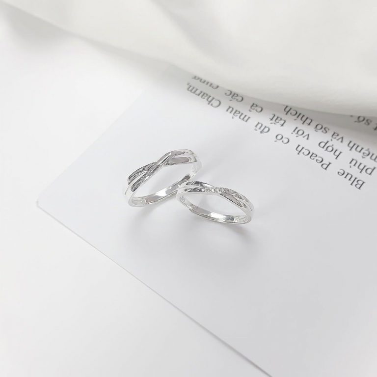 Nhẫn bạc đôi chéo đá Aurora