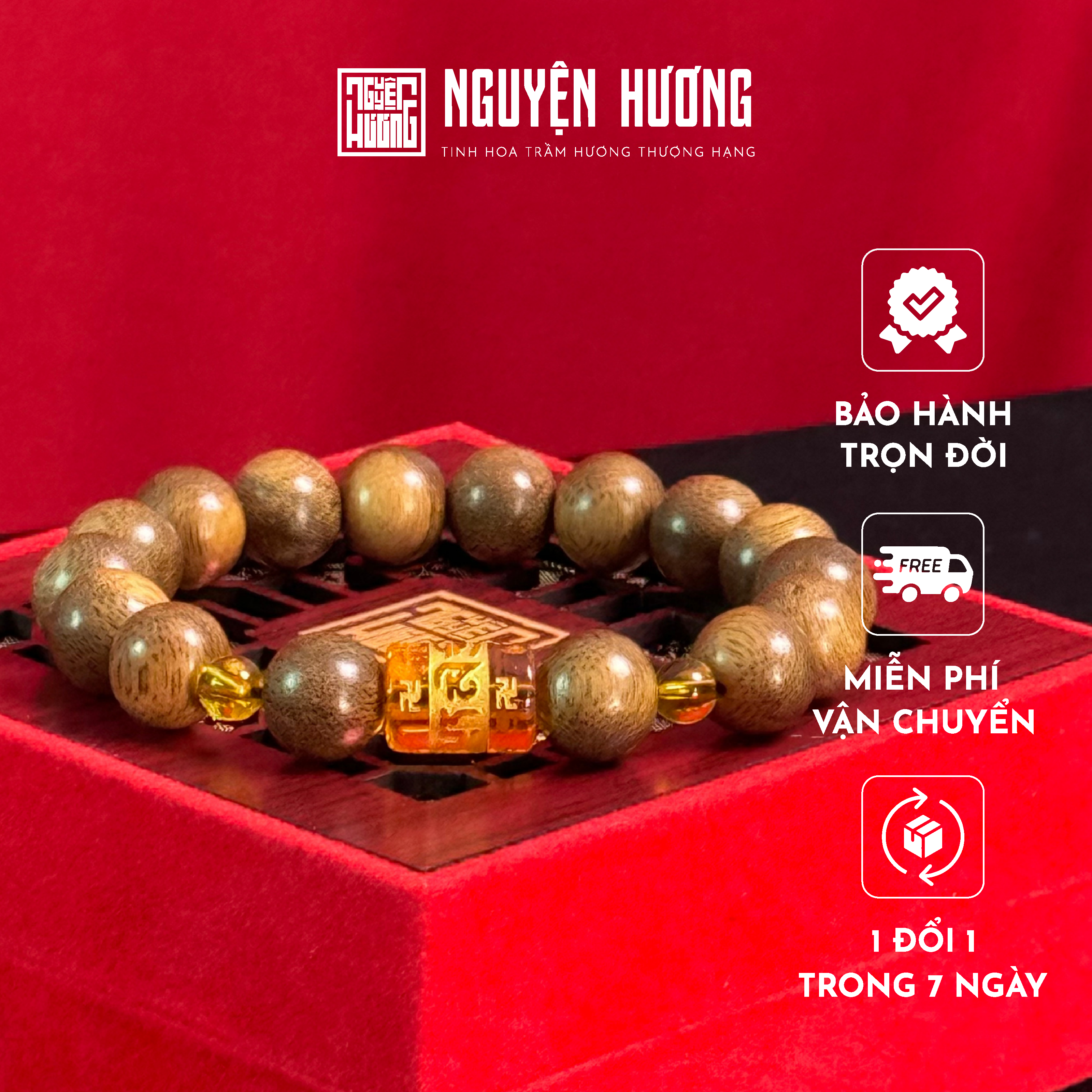 Vòng Tay Trầm Hương Định Tâm Banh Tròn – Mệnh Thổ