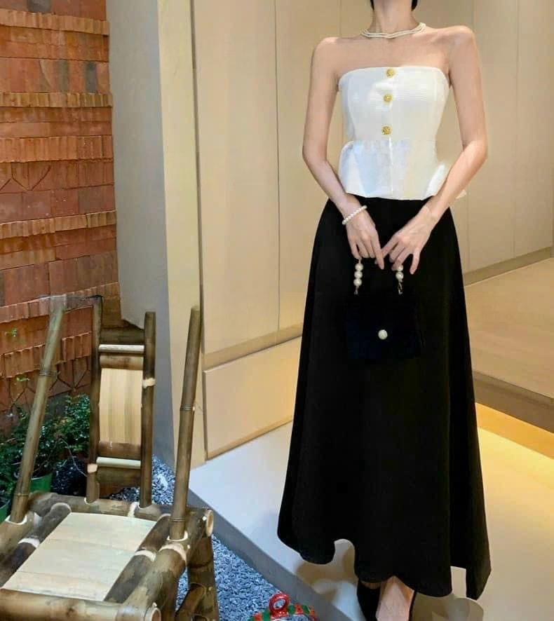 ĐẦM CÚP 2S NƠ NHÚN NGỰC PHỐI LƯỚI THÂN TÙNG XẾP LI