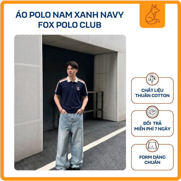 Áo polo nam Fox Polo Club – xanh navy Chất vải cooton ,  Regular Fit vừa vặn PLN3009