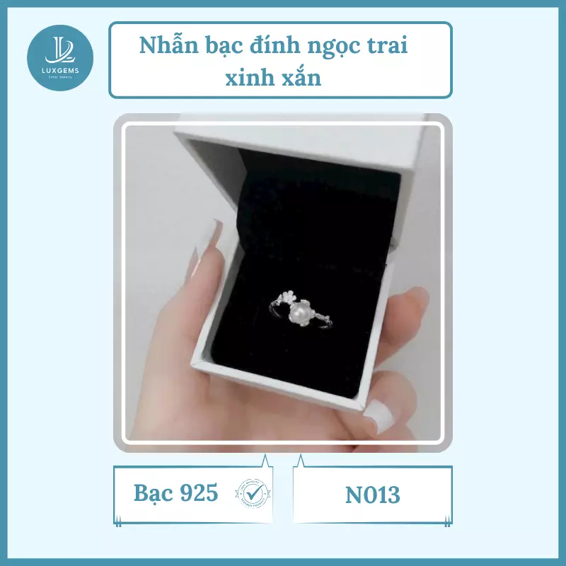 Nhẫn bạc Luxgems đính ngọc trai xinh xắn_N013
