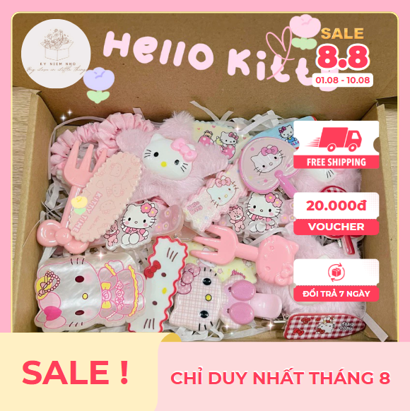Box set quà kẹp tóc Hello Kitty siêu dễ thương tặng bạn gái bé gái lễ kỉ niệm quốc tế thiếu nhi