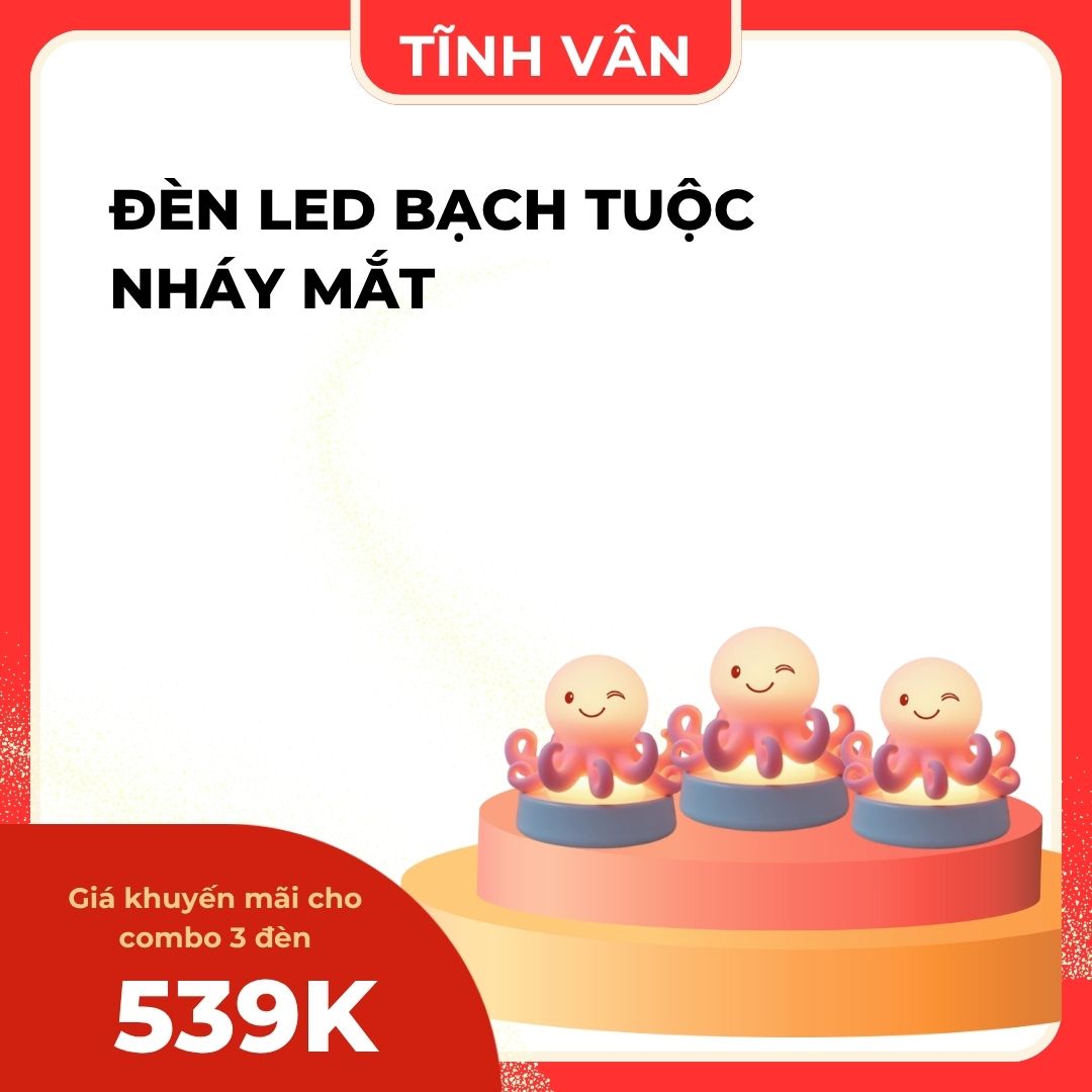 ĐÈN LED BẠCH TUỘC NHÁY MẮT – ĐÁNG YÊU, ĐỔI MÀU, CẢM ỨNG - Combo 3 Đèn - Tĩnh Vân Decor