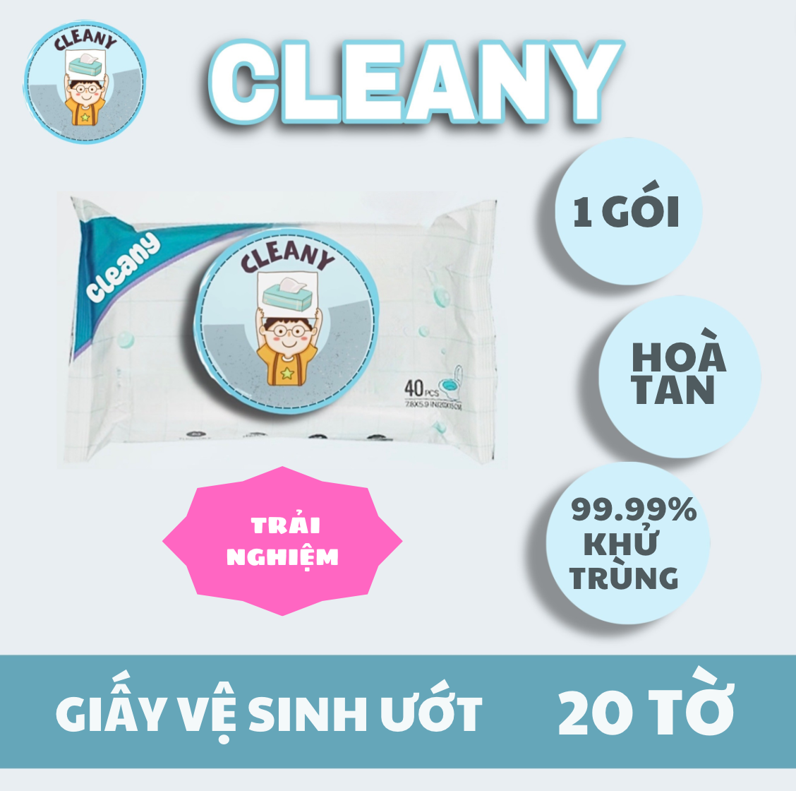 1 GÓI KHĂN GIẤY ƯỚT CLEANY NHỎ – THỬ TRẢI NGHIỆM