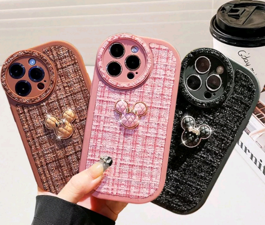 Ốp lưng iPhone da thêu kim tuyến gắn micky