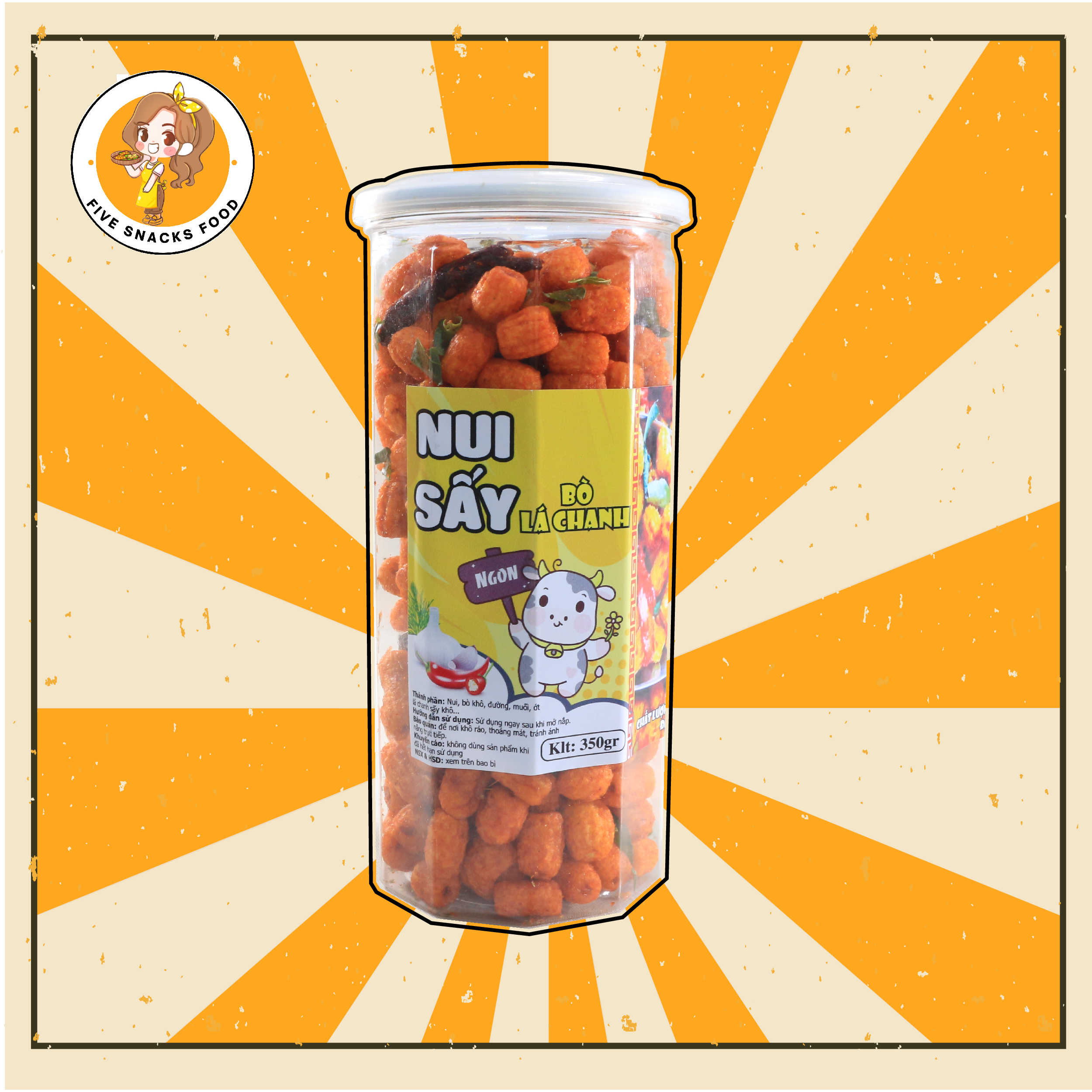 Nui sấy bò lá chanh giòn ngon, đậm vị hũ pet 330g